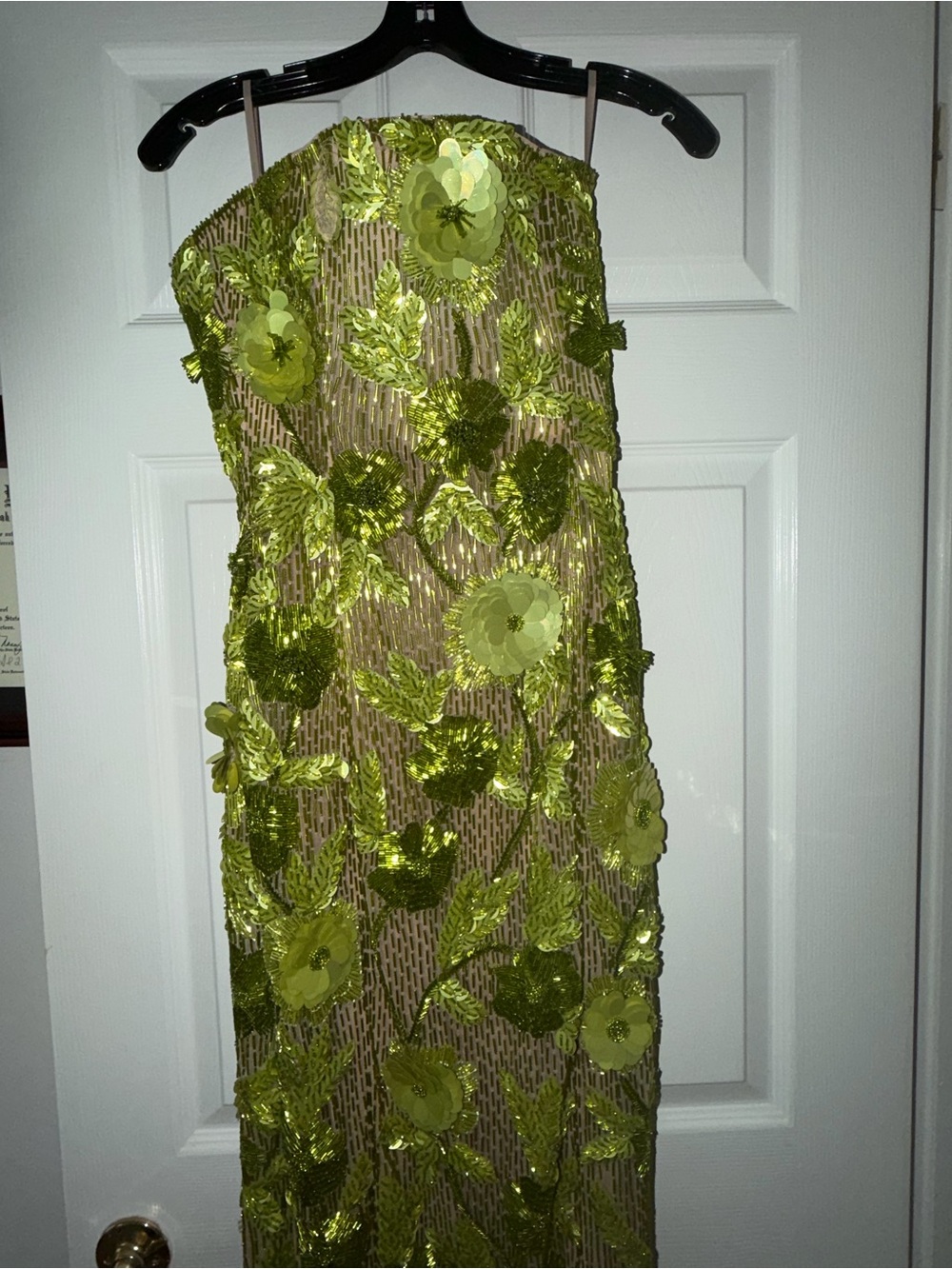 Rachel Gilbert Lime Green Strapless Sequin Floral Gown - Picture 7 of 11